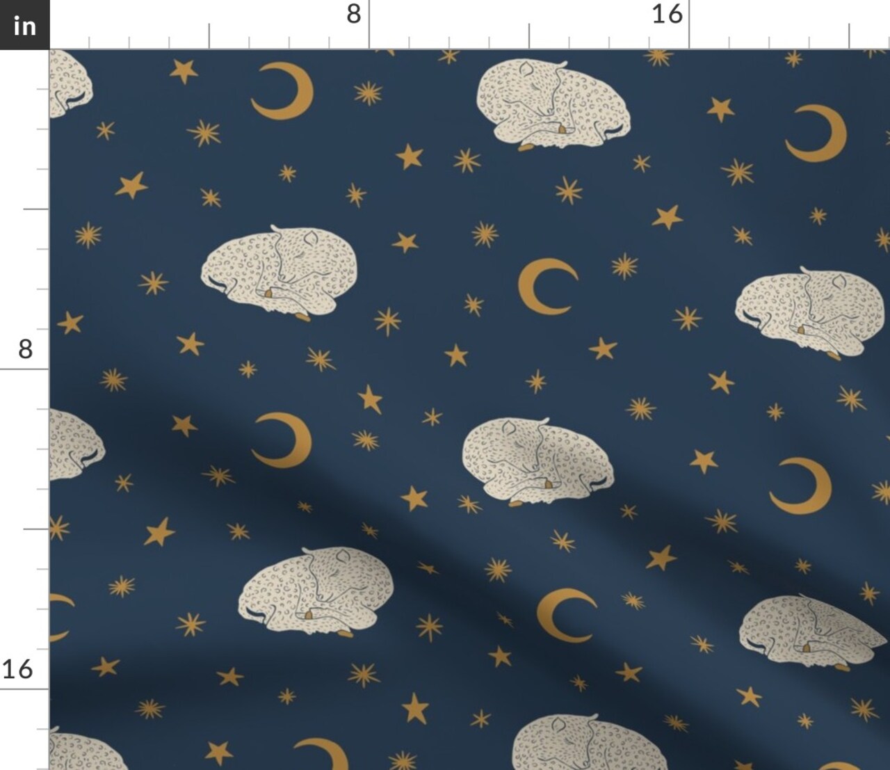 Blue Stars Gold Baby Night Navy Nursery Moon Lamb Rustic Boho Block Print Sheep Space Lunar Custom Printed Fabric by Spoonflower Various Fabrics by the Yard or Fat Quarter